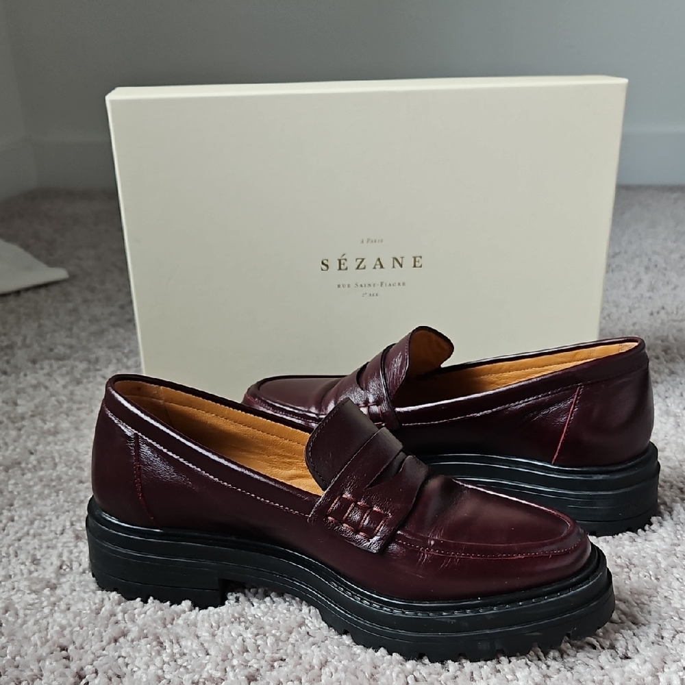 Sézane Burgundy Leather Loafers